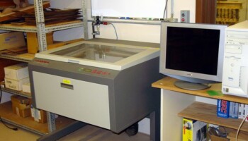 A corner view of the closed laser cutter