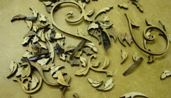 Pieces cut for the wooden vine inlay
